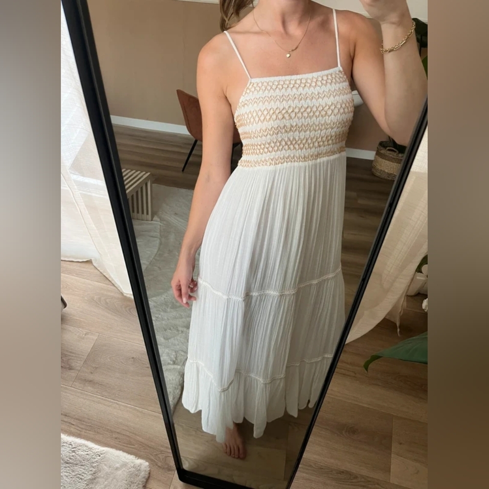 Elegant White and Cream Maxi Dress